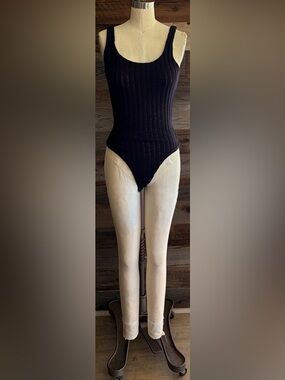 Ribbed Black Tank Bodysuit